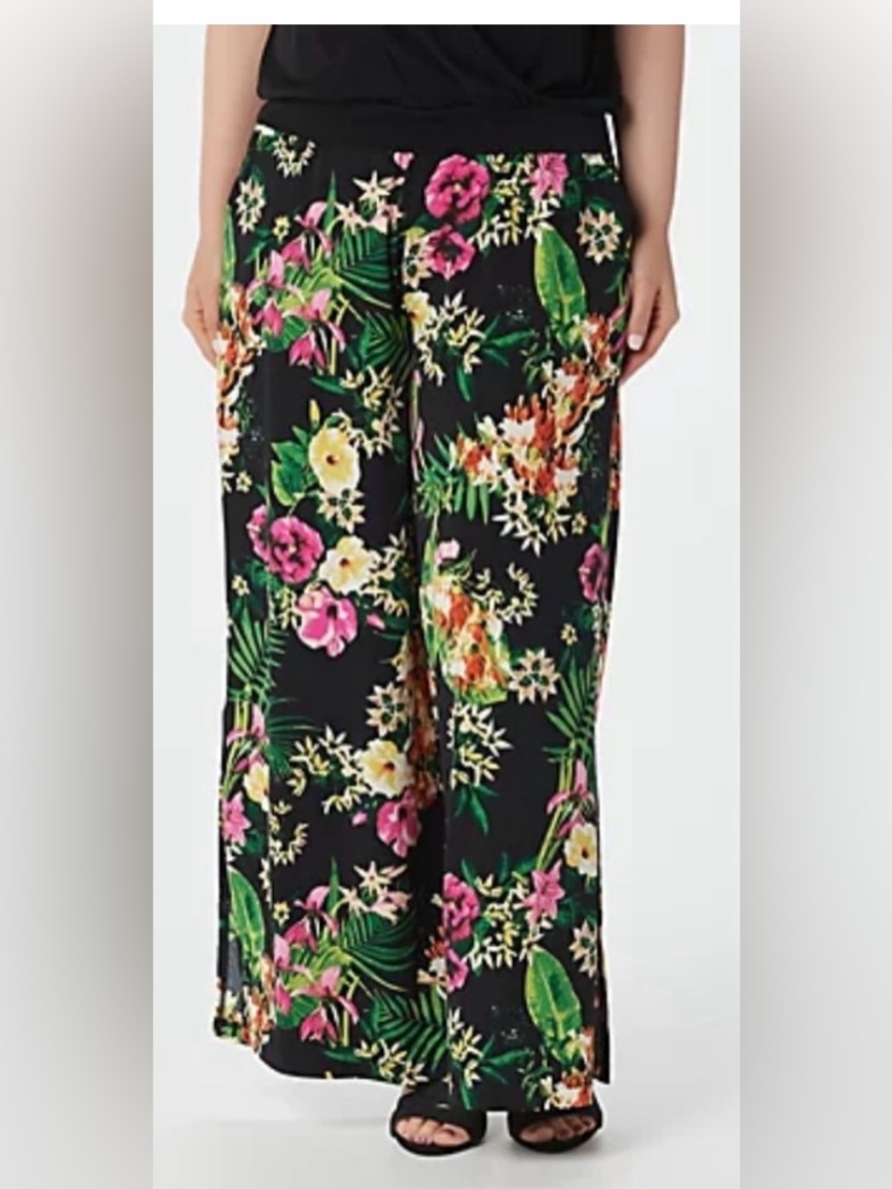 G.I.L.I. Black Tropical Jetsetter Regular Side Slit Pants  1XP Summer Gili